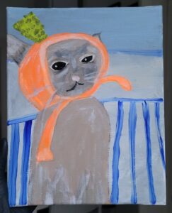 Katzen bild in Blau mit orange