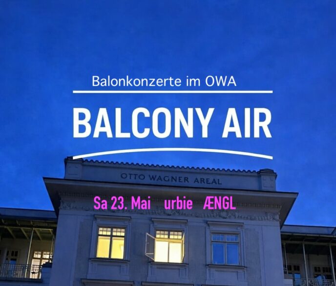 Otto -Wagner-Areal Direktionsgebäude mit Balkon , Text Info zu den Konzerten :balcony Air